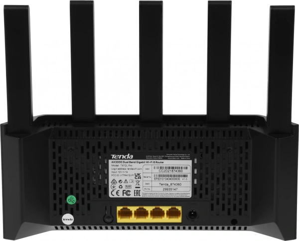 Роутер беспроводной Tenda TX12L Pro AX3000 10/100/1000BASE-TX черный