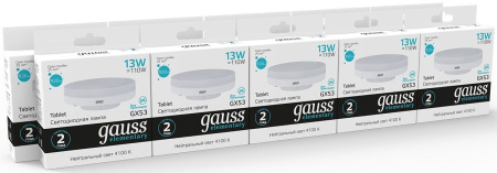 Лампа светодиодная Gauss Elementary GX53 13Вт цок.:GX53 таблетка 220B 4100K св.свеч.бел.нейт. Tablet (упак.:1шт) (83823)