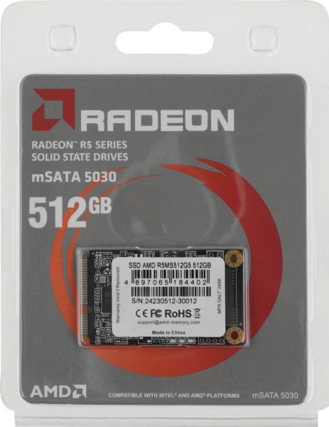 Накопитель SSD AMD SATA 512GB R5MS512G5 Radeon R5 mSATA