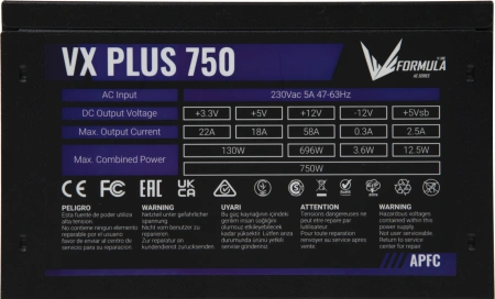 Блок питания Formula ATX 750W AC VX PLUS (20+4pin) APFC 120mm fan 4xSATA RTL