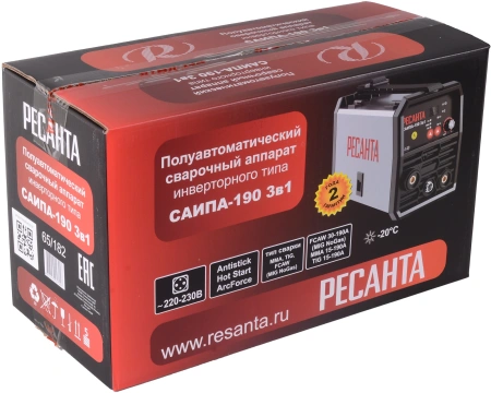 Сварочный аппарат Ресанта САИПА-190 инвертор FLUX, MMA,TIG-Lift 5.6кВт
