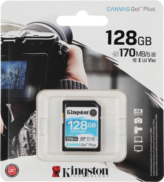 Флеш карта SDXC 128Gb Class10 Kingston SDG3/128GB Canvas Go! Plus w/o adapter