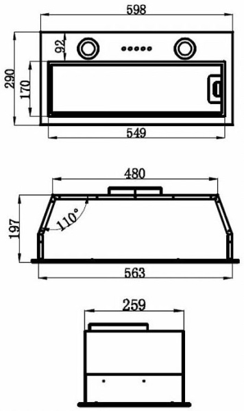 Вытяжка встраиваемая Maunfeld 601M нержавеющая сталь управление: кнопочное (1 мотор)