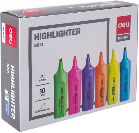 Набор текстовыделителей Deli Accent ES621BLUE-P Delight скошенный пиш. наконечник 1-5мм синий (10шт.