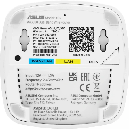 Бесшовный Mesh роутер Asus ZenWiFi XD5 (XD5 (W-2-PK)) AX3000 10/100/1000 белый комп.:устройство/креп