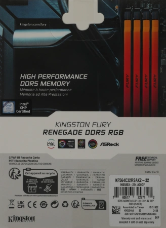 Память DDR5 2x16GB 6400MHz Kingston KF564C32RSAK2-32 Fury Renegade XMP RGB RTL Gaming PC5-51200 CL32