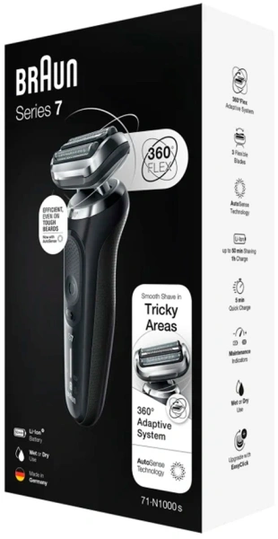 Бритва сетчатая Braun Series 7 71-N1000S реж.эл.:3 питан.:аккум. черный