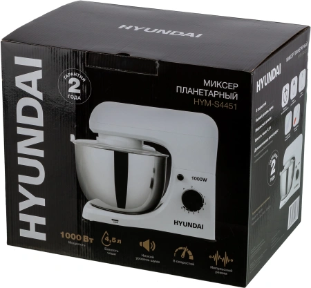 Миксер планетарный Hyundai HYM-S4451 1000Вт белый/черный