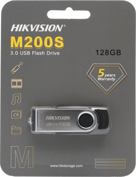 Флеш Диск Hikvision 128GB M200S HS-USB-M200S/128G/U3 USB3.0 серебристый/черный
