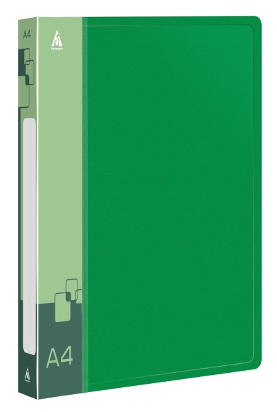 Папка на 4-х кольцах Бюрократ -0827/4RGRN A4 пластик 0.7мм кор.27мм внутр. с вставкой зеленый