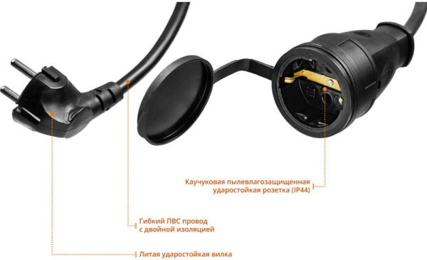 Удлинитель силовой Stayer 55028-30 3x1.5кв.мм 1розет. 30м ПВС без катушки черный