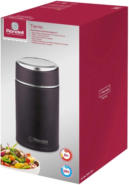 Термос для еды Rondell Tierno RDS-1661 0.7л. бордовый с чехлом картонная коробка