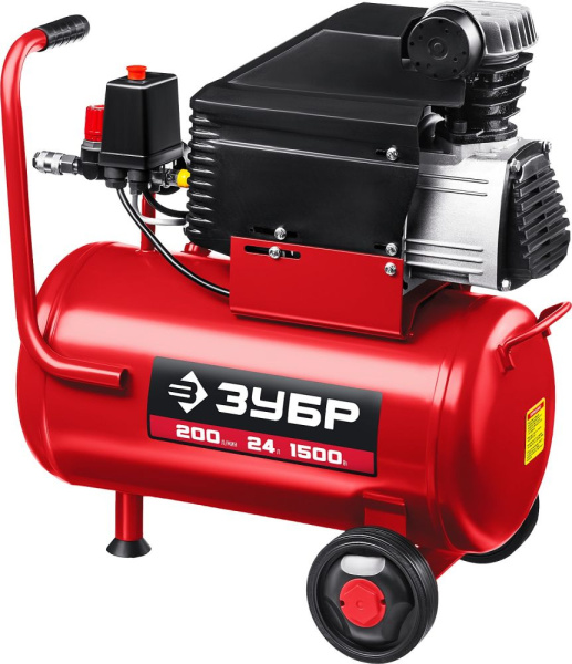 Компрессор поршневой Зубр КП-200-24 безмасляный 200л/мин 24л 1500Вт красный