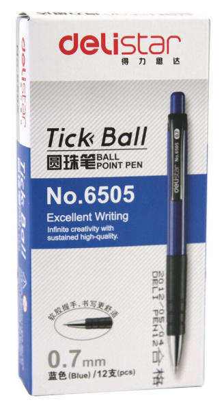 Ручка шариков. Deli 6505 прозрачный d=0.7мм син. черн.