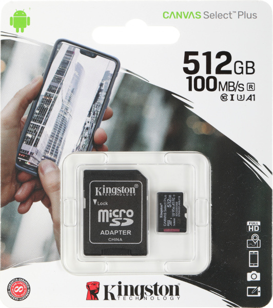 Флеш карта microSDXC 512Gb Kingston SDCS2/512GB Canvas Select Plus + adapter