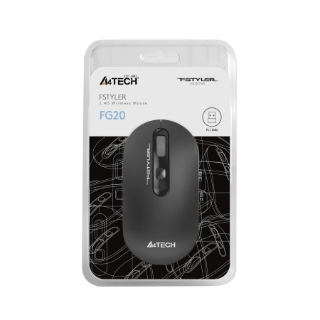 Мышь A4Tech Fstyler FG20 серый оптическая (2000dpi) беспроводная USB для ноутбука (4but)