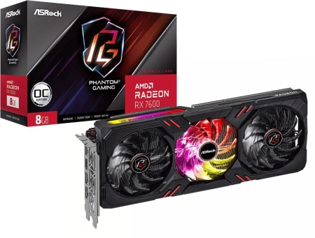 Видеокарта Asrock PCI-E 4.0 RX7600 PG 8GO AMD RX7600 8Gb 128bit GDDR6 2355/18000/HDMIx1/DPx3/HDCP Re