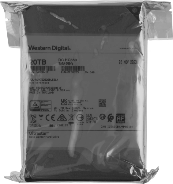 Жесткий диск WD SATA-III 20TB 0F38785 WUH722020BLE6L4 Server Ultrastar DC HC560 512E (7200rpm) 512Mb 3.5"