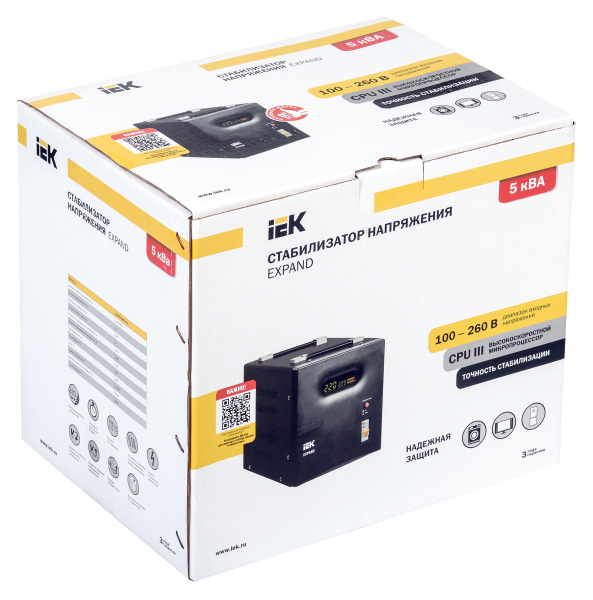 Стабилизатор напряжения IEK Expand 5кВА однофазный черный (IVS21-1-005-11)