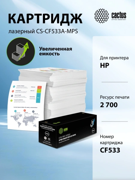 Картридж лазерный Cactus CS-CF533A-MPS CF533X пурпурный (2700стр.) для HP LaserJet M154/M180n/M181fw