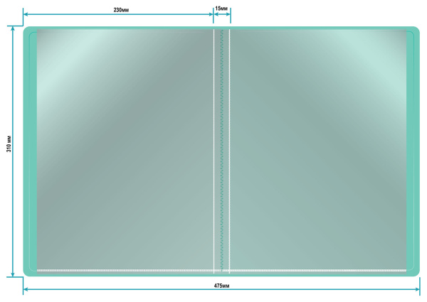 Папка с 40 прозр.вклад. Бюрократ Pastel PAST40GRN A4 пластик 0.5мм торц.карм с бум. встав мятный