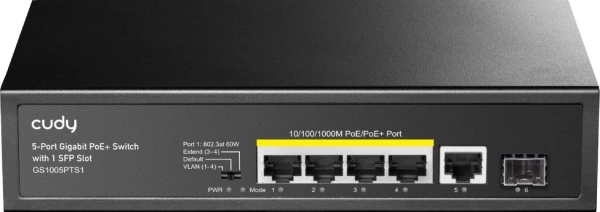 Коммутатор Cudy GS1005PTS1 5x1Гбит/с 1SFP 4PoE неуправляемый