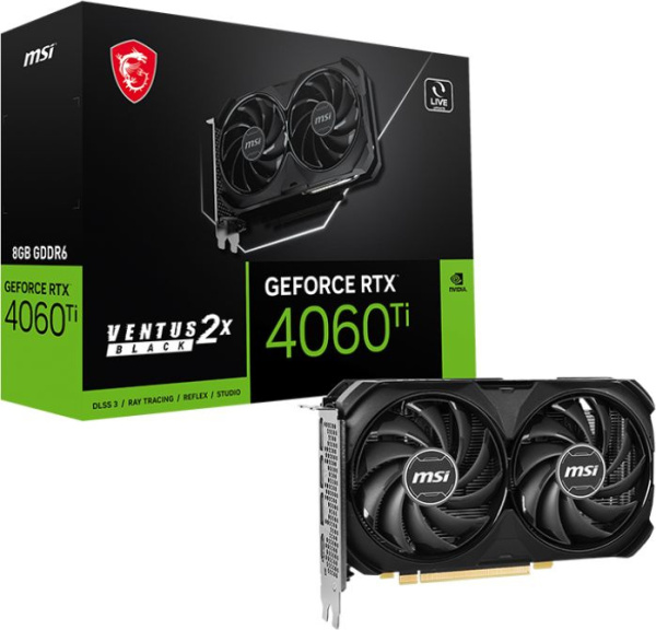 Видеокарта MSI PCI-E 4.0 RTX 4060 Ti VENTUS 2X BLACK 8G NV RTX4060TI 8Gb 128bit GDDR6 2535/18000/HDM