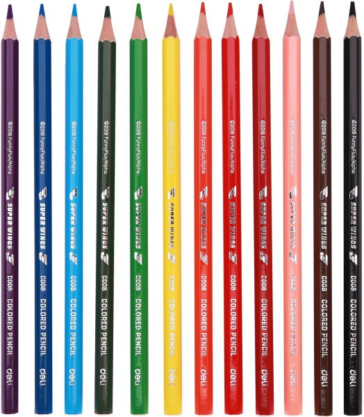 Карандаши цв. Deli EC00807 Super Wings шестигран. тополь 12цв. туба пл.