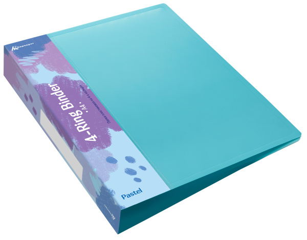 Папка панорама на 4-х кольцах Бюрократ Pastel PAST0740/4RBLUE A4 пластик 0.7мм кор.40мм торц.карм с бум. встав голубой