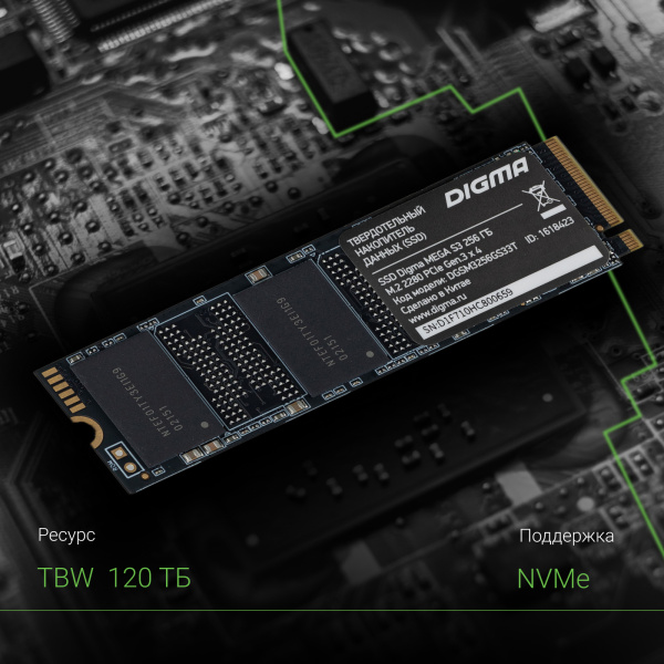 Накопитель SSD Digma PCI-E 3.0 x4 256Gb DGSM3256GS33T Mega S3 M.2 2280