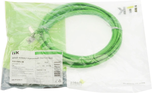 Патч-корд ITK PC02-C5EFL-5M FTP RJ-45 вил.-вилка RJ-45 кат.5E 5м зеленый LSZH (уп.:1шт)