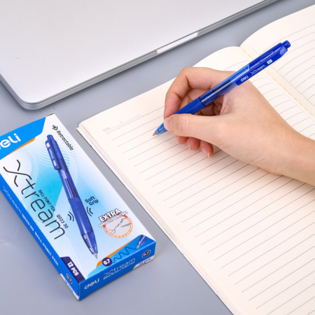 Ручка шариков. автоматическая Deli X-tream EQ02330 прозрачный/синий d=0.7мм син. черн. сменный стержень линия 0.4мм резин. манжета