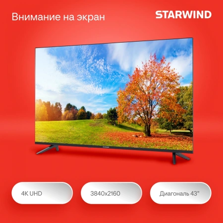 Телевизор LED Starwind 43" SW-LED43UG403 Яндекс.ТВ Frameless черный 4K Ultra HD 60Hz DVB-T DVB-T2 DVB-C DVB-S DVB-S2 USB WiFi Smart TV