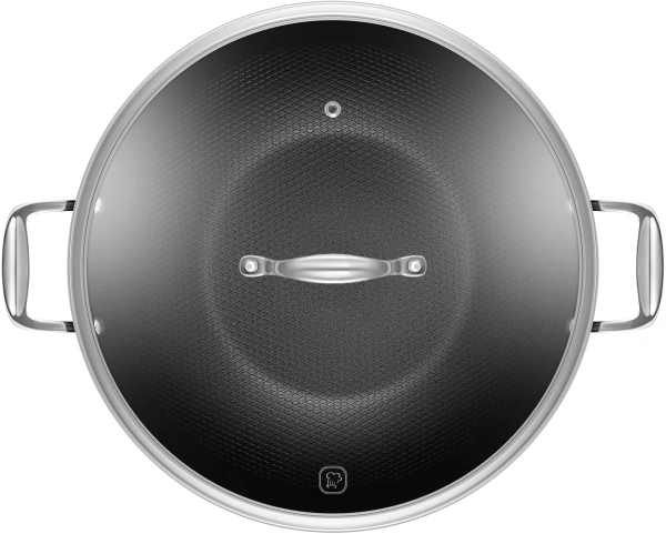 Сковорода ВОК (WOK) Rondell Elements RDA-114 круглая 32см покрытие: TriTitan ручка несъемная (с крышкой) черный