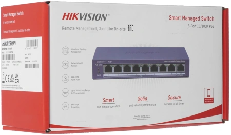 Коммутатор Hikvision DS-3E1309P-EI/M 8x100Мбит/с 1x1Гбит/с 8PoE+ 110W управляемый