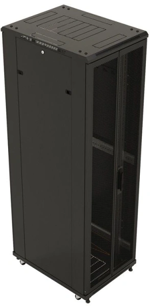 Шкаф серверный Hyperline (TTBR-4262-DD-RAL9004) напольный 42U 600x1200мм пер.дв.перфор.2ств. задн.дв