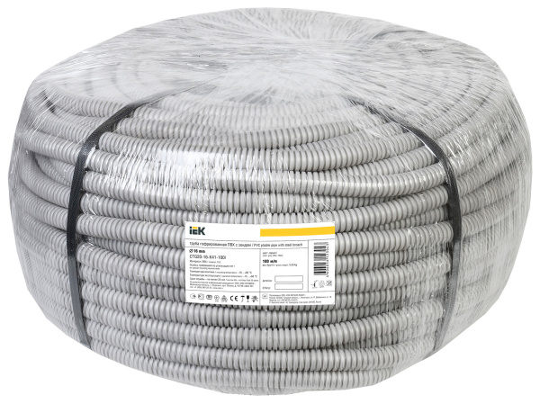 Труба гофр. гибкая ПВХ IEK CTG20-16-K41-100I внеш.D=16мм с протяжкой 100м сер.