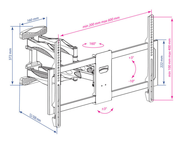 Кронштейн для телевизора Kromax ATLANTIS-35 new черный 22"-65" макс.50кг настенный поворотно-выдвижной и наклонный
