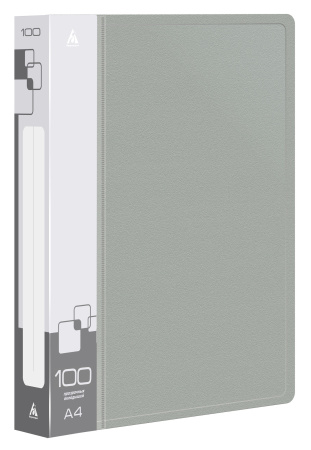 Папка с 100 прозр.вклад. Бюрократ -BPVN100GREY A4 пластик 0.8мм торц.карм с бум. встав серый
