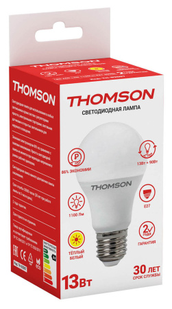 Лампа светодиодная Thomson TH-B2007 13Вт цок.:E27 груша 220B 3000K св.свеч.бел.теп. A (упак.:1шт)