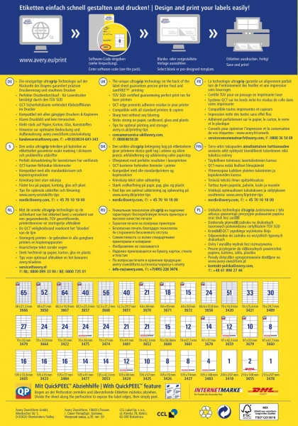 Этикетки Avery Zweckform 3426 A4 105x70мм 8шт на листе/70г/м2/100л./белый матовое самоклей. универсальная