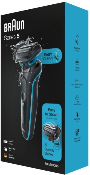 Бритва сетчатая Braun Series 5 50-M1000s реж.эл.:3 питан.:аккум. черный
