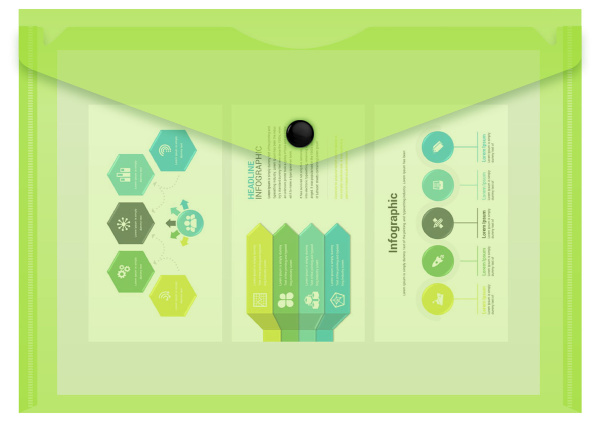 Конверт на кнопке Бюрократ Double Neon DNEPK804A5LETT A5 гориз. пластик 0.15мм салатовый