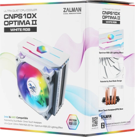 Устройство охлаждения(кулер) Zalman CNPS10X Optima II White RGB Soc-AM4/1151/1200/2066 4-pin 17-27dB Al+Cu 180W 740gr LED Ret