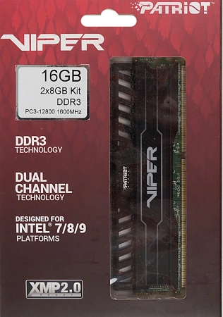 Память DDR3 2x8Gb 1600MHz Patriot PV316G160C0K Viper 3 RTL PC3-12800 CL10 DIMM 240-pin 1.5В dual rank с радиатором Ret