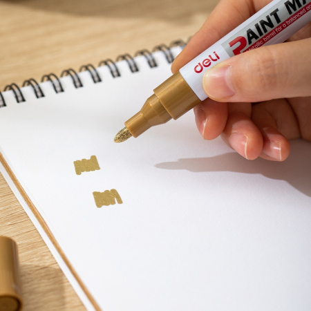 Маркер краска Deli EU500-GD 2мм пулевидный пиш. наконечник золотой