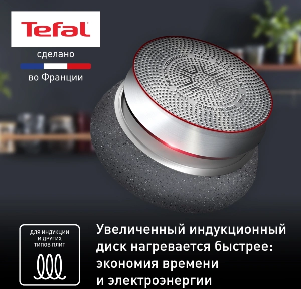 Сковорода ВОК (WOK) Tefal Natural Force G2661972 круглая 28см покрытие: Mineralia+ non-stick ручка несъемная (без крышки) серый (2100118262)